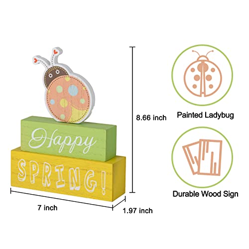 Hogardeck Spring Decorations For Home, Hogardeck Three-Layer Ladybug Wood Table Sign Happy Spring Decor thumb #3