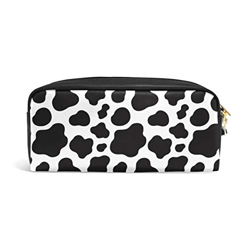 Linomo Federmäppchen Kuh Flecken Druck Mäppchen reißverschluss Federtasche leder Schüleretui Bleistift Beutel klein Kosmetiktasche MakeUp Tasche für mädchen teenager junge kinder Cover