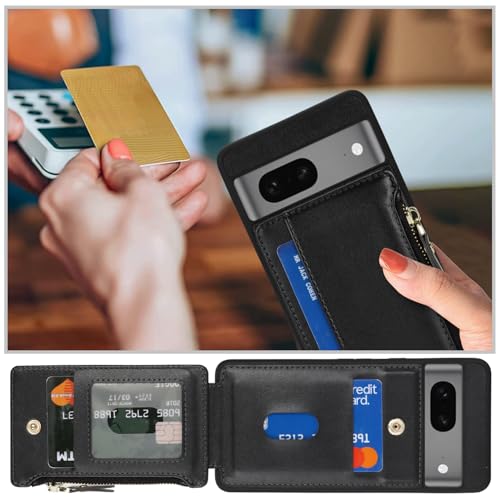 Image of Cavor for Google Pixel 7 Case Wallet with Card Holder, Black