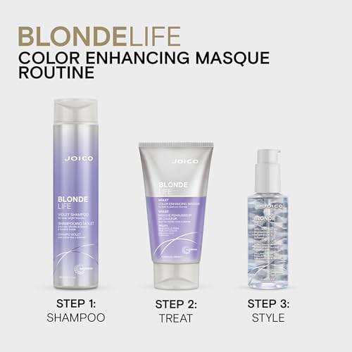 Joico Blonde Life Violet pourpre Shampooing ou revitalisant, Neutralise les tons laiton pour les cheveux blonds, renforcer les cheveux secs endommagés, avec huile de rose et kératine