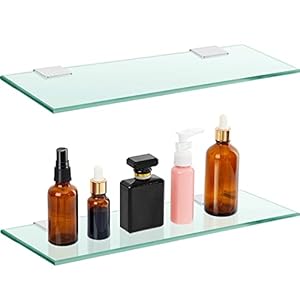 Tatuo 2 Pieces Bathroom Shelf Tempered Glass Shelf for Bathroom, 304 Stainless Steel Wall Mount Floating Glass Shelves, 15.8 Inch