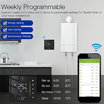 95 to 240V WiFi Smart Thermostat, Programmable Temperature Controller for Boiler Heating Black smart thermostat wifi thermostat smart thermostat for house