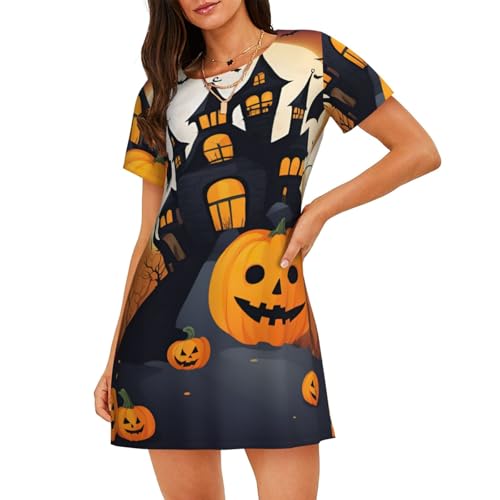 Chemise de nuit douce à manches courtes imprimée Happy Halloween Vector 1