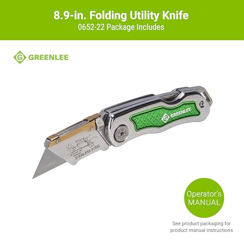 Greenlee 0652-22 8.9" Folding Utility Knife with Retractable 3-Position Serrated Blade, Silver/Green by Greenlee - Image 2