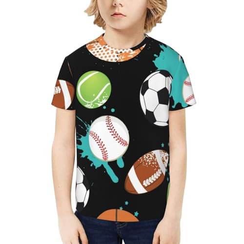 Ball Sport Youth Short Sleeve Casual Graphic Crew Neck T-Shirt, Relaxed Fit, Comfortable, Soft