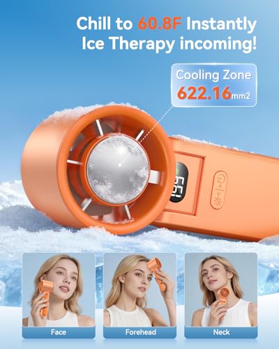 Image of Portable Handheld Fan with Ice Cooler, 199 Speed Personal Fan,5500mAh Rechargeable,20H Cooling Time,20000 RPM Powerful Motor, Summer Essential for Travel /Outdoor /Office, Orange