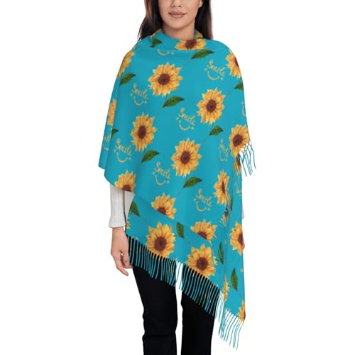 Smile Face Sunflower Print Scarf For Women Printed Scarf Fall Winter Fashion Fringed Shawl3