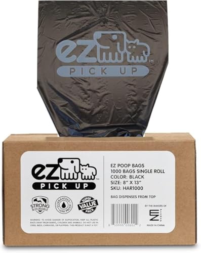 Image of EZ Pick Up 1000 Count Dog Waste Poop Bags, Unscented Single Roll, Heavy Duty, Improved Thickness (Black - 1000ct)