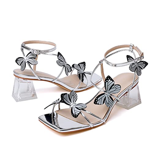 Image of Zamikoo Women's Heeled Sandals Square Open Toe Ankle Strap Block Heels Strappy Clear Heels Chunky Low Heels