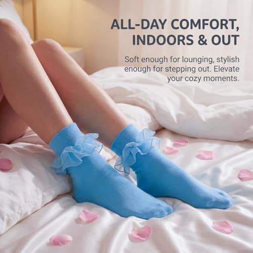Image of Dicry Socks for Women, Big Ruffle Socks with Turn Cuff and Double Lace