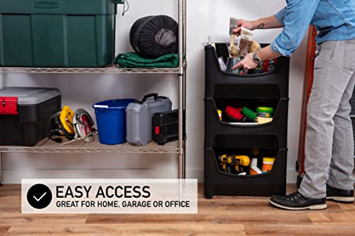 Mighty Tuff Jumbo Stackable Storage Bins, Pack of 3, Easy-Access Storage, Large Easy-To-Grip Handles, Wide Front Opening, Interlocking, Stack Vertically, Black - Image 5