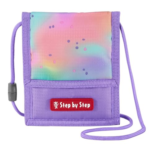 Step by Step Brustbeutel „Butterfly Luna“, lila, mit Sichtfenster, Münzfach mit Reißverschluss, Schlüsselbefestigung, zum Umhängen, für Kinder ab der 1. Klasse