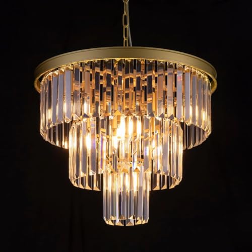 MOSSODOR Modern Crystal Gold and Smoky Grey E14 Bulb Based Chandelier Ceiling Light Pendant Light Lampshade-Dining Room Lights - Image 5