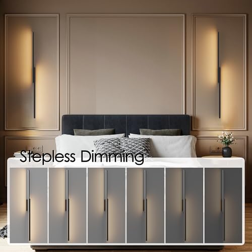 Image of Aipsun 39.4inch Black Battery Operated Wall Sconce Set of 2, Rechargeable Wall Sconce Lighting Dimmable Wireless Wall Lights for Living Room,Bedroom