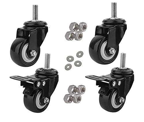 SaWS 2-Inch Heavy Duty Screw Type Caster Wheels | 2 with Brake & 2 Without | 360° Swivel PU Rubber Wheels | Silent Non-Marking Floor Safe Design | 60Kg Load Per Wheel | Black – Pack of 4-image-43