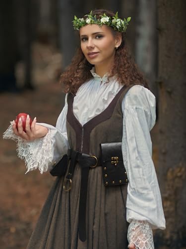 YESSA Renaissance Accessories,Medieval Viking Leather Belt Pouch Coin Phone Purse,Ren Faire Headpiece Halloween Cosplay Set3