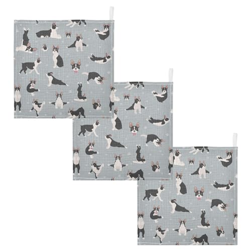 Image of vvfelixl Boston Terrier Baby Burp Cloths Baby Muslin Washcloths for Boys Girls Cotton Baby Face Towel for Newborn Infants Soft and Absorbent 11.8 X 11.8 in, 5 Pack
