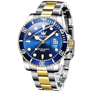 OLEVS Mens Watches, Silver Dress Gold Classic Luxury Big Large Face Waterproof Watches for Men, Analog Two Tone Stainless Steel Men Wrist Watch with Date Relojes De Hombre (Green/Blue/Black Dial