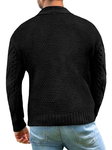 Comdecevis Mens Shawl Collar Cardigan Sweater Cable Knit Button Down Long Sleeve Casual Knitwear with Pockets3
