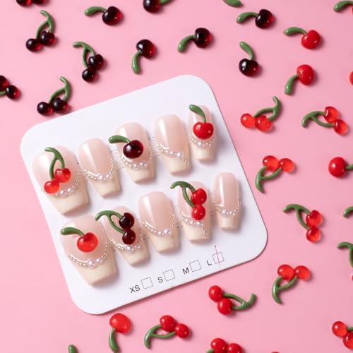 Alpinleux 180 Pcs 3D Cherry Nail Charms, Cherry Charms for Nails, Colorful Nail Charms, Charms for Nails Design for Nail Art Supplies DIY Nail Craft (6 Styles)