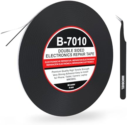 Double Sided Layer Adhesive Sticky Glue Tape Sticker 4mm Wide and 50 meter long for use in Tablets Mobile Phone Touchscreen Digitizer LCD Screen Display Glass Professional kit incl. 1 pair of Tweezers 1 Cleaning Clotch and 1 pair of Special Scissors