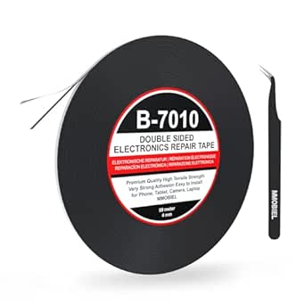Double Sided Layer Adhesive Sticky Glue Tape Sticker 4mm Wide and 50 meter long for use in Tablets Mobile Phone Touchscreen Digitizer LCD Screen Display Glass Professional kit incl. 1 pair of Tweezers 1 Cleaning Clotch and 1 pair of Special Scissors