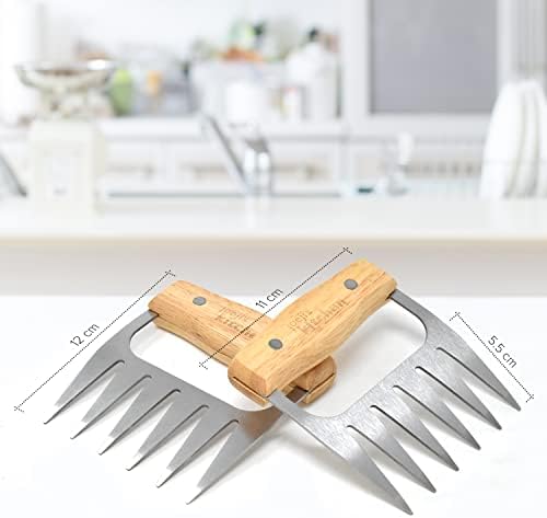 Joejis Set of 2 Meat Shredder Bear Claws with Robust Wooden Handles - Stainless Steel - Ideal for Chicken Pulled Pork Beef BBQ and More