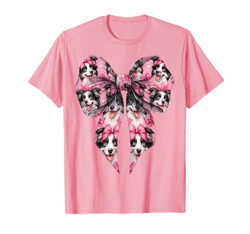 Coquette Bow Border Collie Dog Mom Pink Ribbon Girl Camiseta