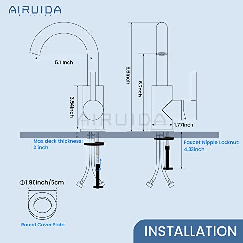 Airuida Bar Sink Faucet Single Hole Bathroom Kitchen Small Rv Sink Faucet Matte Black Deck Mount Sus304 Lavatory Mixer Tap Single Handle One Hole 360 Degree Swivel Spout Lavatory Sink Faucet #TOP5