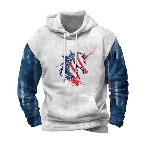 Men's Drawstring Hoodies Long Sleeve Pullover Tops with Pocket Casual American Flag Tee 2025 Fall Sport Trendy