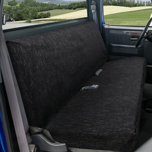 Image of Leader Accessories Bench Seat Cover for Full Size Pickup Trucks, Black | Solid Bench Seat Cover for Pickup SUVs, Heavy-Duty Woven Fabric Protect Dirt, Stains, Universal Fits Ford, Chevrolet, Dodge