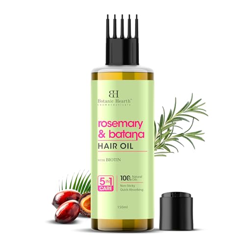 Image of Botanic Hearth Rosemary Batana Hair Oil with Biotin for Hair Growth & Hair Fall Control | Nourishing Scalp & Strengthening Hair Treatment| Non-Sticky, Fast-Absorbing| Comb Applicator Bottle | 150 ml