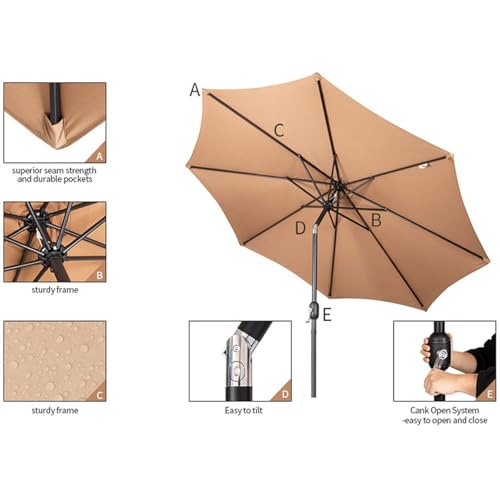 Parasol tarasowy przesunięty - Parasol na zewnątrz do ogrodu przy basenie pokładu trawnika - Przenośny parasol plażowy z UPF50+ ochrona przed przyciskiem nachyleniem i korbem ułatwiającym użytkowanie