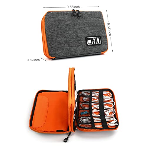 Electronics Organizer Electronic Accessories Double Layer Travel Cable Organizer Cord Storage Bag for Cables/iPad (Up to 7.9'')/Power Bank/USB Flash Drive - Orange&Grey - Thumbnail 6