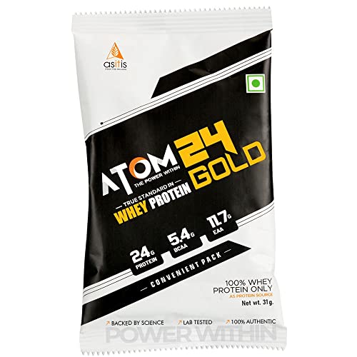 Asitis Nutrition ATOM 24 Gold Whey Protein Single Serving Sachet – 31 grams | Combination Of Whey Isolate & Concentrate | 24g Protein | 5.4g BCAA | 11.7g EAA Asitis Nutrition ATOM 24 Gold Whey Protein Single Serving Sachet – 31 grams | Combination Of Whey Isolate & Concentrate | 24g Protein | 5.4g BCAA | 11.7g EAA