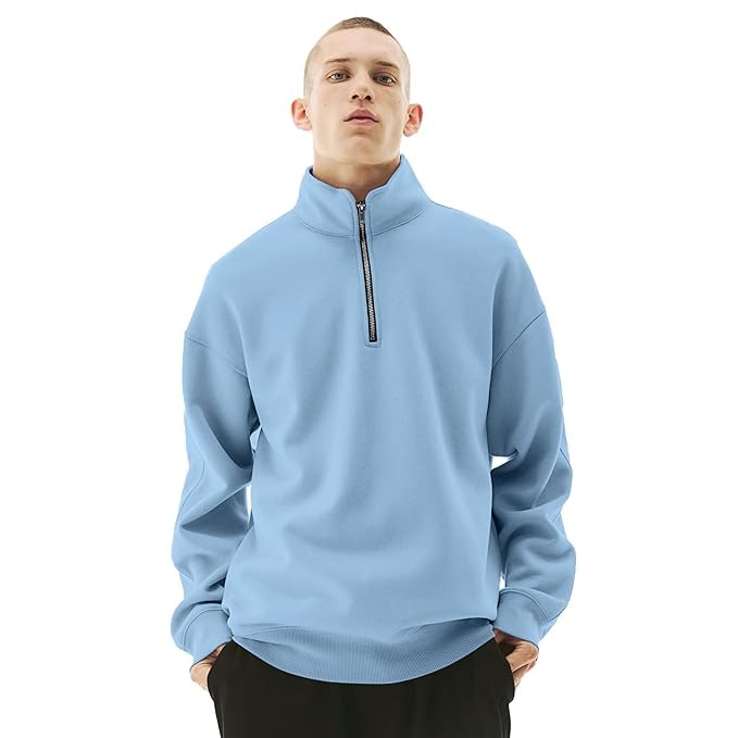 Image of Fleece Half Zip High Neck Loose Fit Sweatshirt for Men's