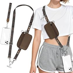 Uiwkow Phone Lanyard Crossbody with Detachable RFID Wallet (Multicolor 4) | Cell Phone Lanyard with Zippered Purse,Anti Theft Cross Body Lanyard for Women/Teacher,Cellphone Wrist Chain Accessories
