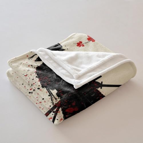 Couverture flanelle Ukiyo-e samouraï 150x200 cm plaid cerisier lit - 5