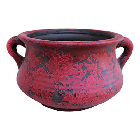 Egyptian Era Designed Earthen Ware Terra-Cotta Vessel/Planter with Looped Handles (Red) Cover