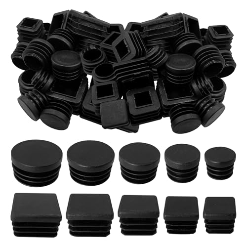Image of 200Pcs End Caps for Tube 3 /5 inch 3 /4 inch 55 /64 inch 1 inch 1-1 /5 inch Black Round Plastic Plug Square Tubing End Caps Kit, Tubing Post End Cap Plastic Plugs for Metal Tubing Pipe Furniture Protection