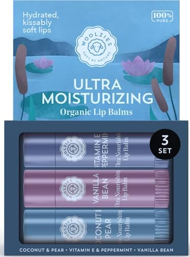Lip Balm Set: All-Natural Shea Butter, Beeswax, Coconut Oil, Vitamin E Infused Lip Moisturizer Care (3 Pack, Ultra Moisturizing)