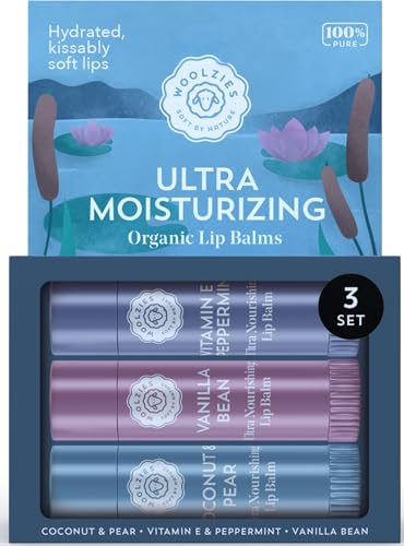 Lip Balm Set: All-Natural Shea Butter, Beeswax, Coconut Oil, Vitamin E Infused Lip Moisturizer Care (3 Pack, Ultra Moisturizing)