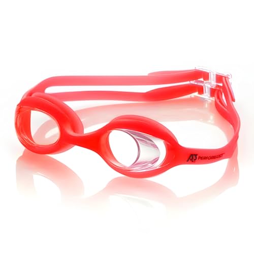 A3 Performance A3 Flex Youth Swim Goggles | Leak-Free, Comfortable, Clear Vision | Stylish for Girls, Boys, Toddlers | Perfect for Swimming Outside and Indoors | Safe and Easy to Use (Clear/Red)