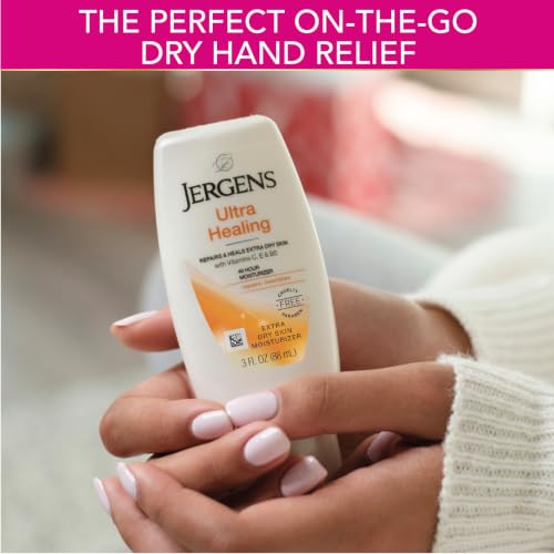 Image of Jergens Ultra Healing Dry Skin Moisturizer, 3 Ounce Travel Lotion, 3-pack, for Absorption into Extra Dry Skin, with HYDRALUCENCE blend, Vitamins C, E, and B5