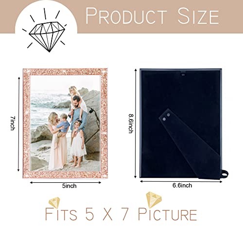 Vinelftage Crystal Picture Frames Set Of 2 Glitter Diamond Mirror Picture Frame, 5X7 Metal Glass Wall Photo Frames For Wall Or Desktop Display(Rosegold) #TOP2