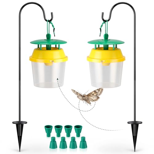 Mysora 12 Pcs Reusable Leafminer Trap with Pheromone Lures, Bucket Style Insect Trap with 36.2'' Ground Stake, Outdoor Monitoring Tools for Citrus Trees Garden Orchard (2 Lures Included)