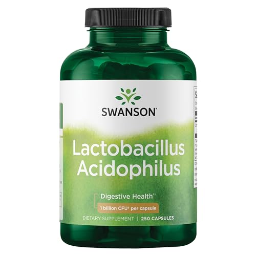 Swanson Lactobacillus Acidophilus Probiotic for Adults Seeking Daily Digestive and Bowel Health Support with 1 Billion CFU - Acid-Resistant (250 Capsules)