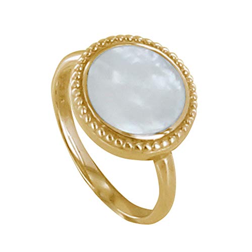 LES POULETTES BIJOUX - Bague Plaqué Or Rond de Nacre Ivoire - taille 50