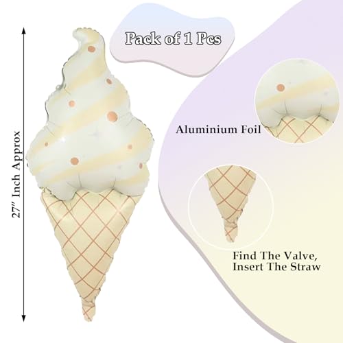 Image of Rozi Decoration Ice Cream Shape Foil Balloon 27 Inch for Birthday Parties Decoration, Cone Theme Balloon for Kids Celebration, Summer Party Theme Decor Pack of 1 Pcs