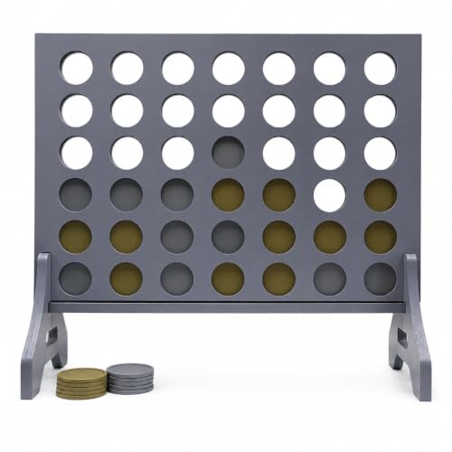 Image of Giant 4 in a Row Game for Family & Adults - Tailgating Pros Jumbo Grey Wooden Four in a Row Indoor & Outdoor Yard Game for Family Party Fun, Portable Activities for Patio, Backyard, and Camping